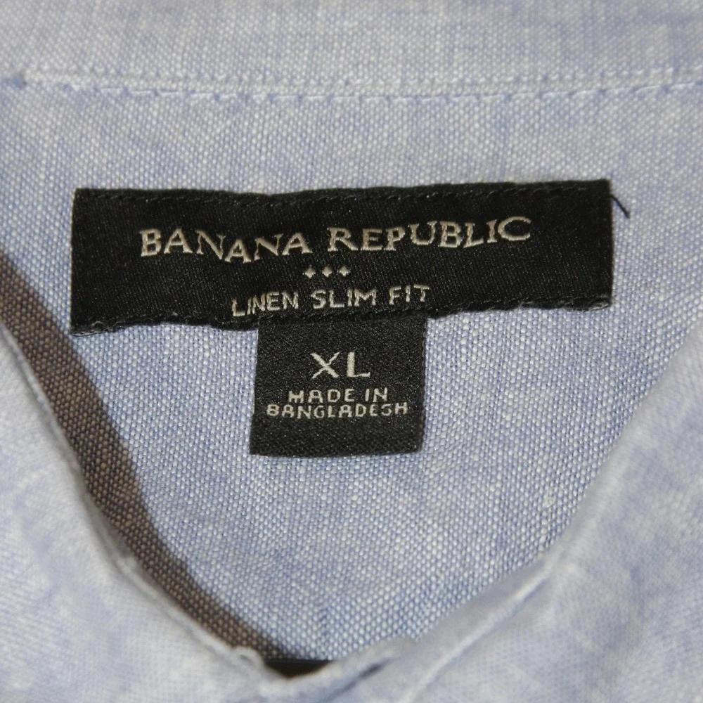 Banana Republic Linen Slim‎ Fit Shirt Mens XL Blue Short Sleeve Button Up Pocket
